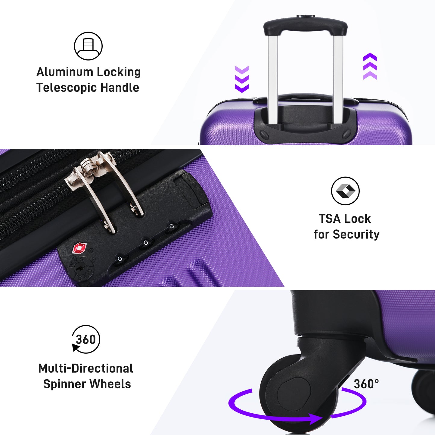 Hardshell Luggage Set - 4-Piece Spinner Suitcase with TSA Lock - Purple