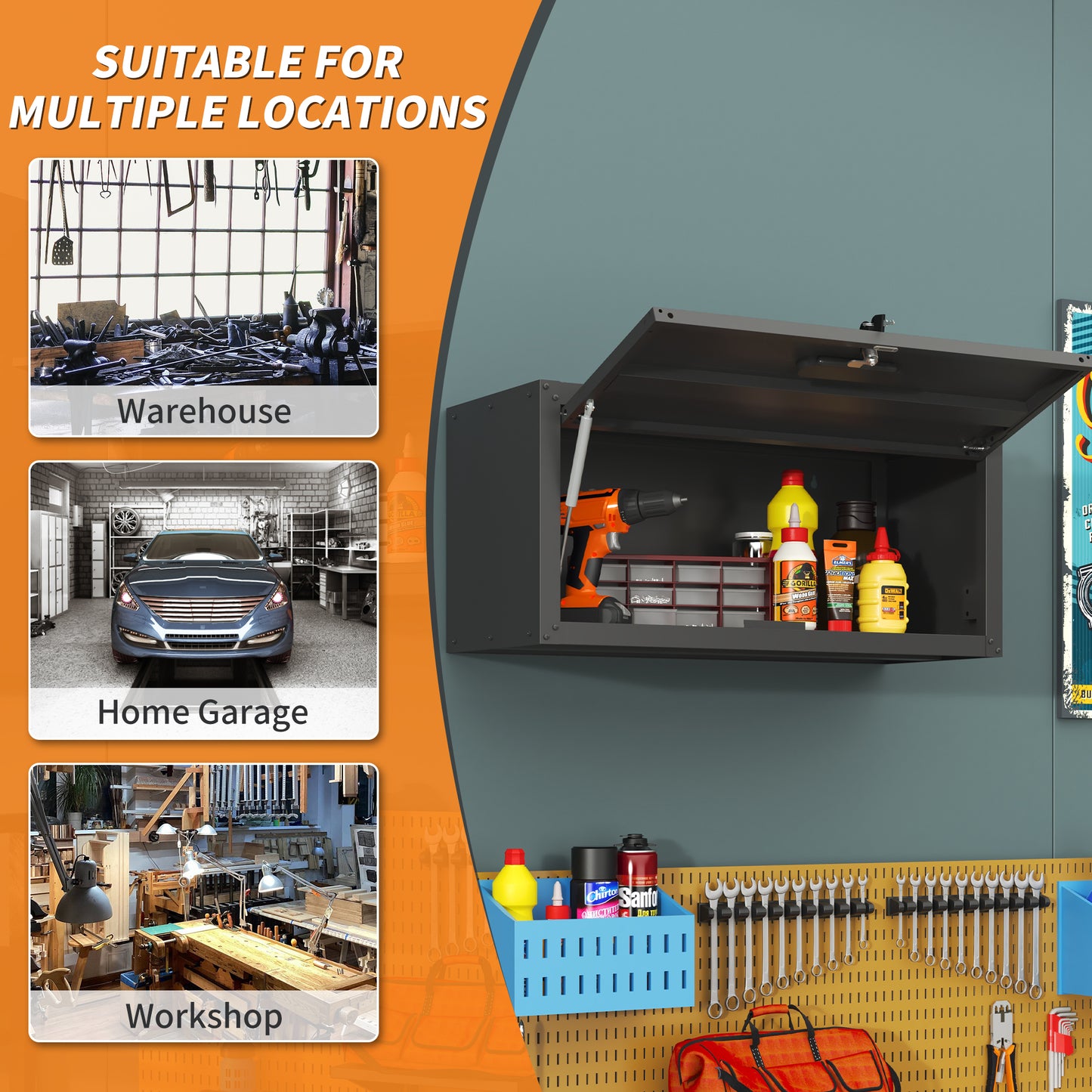 Heavy Duty Metal Wall Mounted Tool Storage Cabinet Steel Garage For