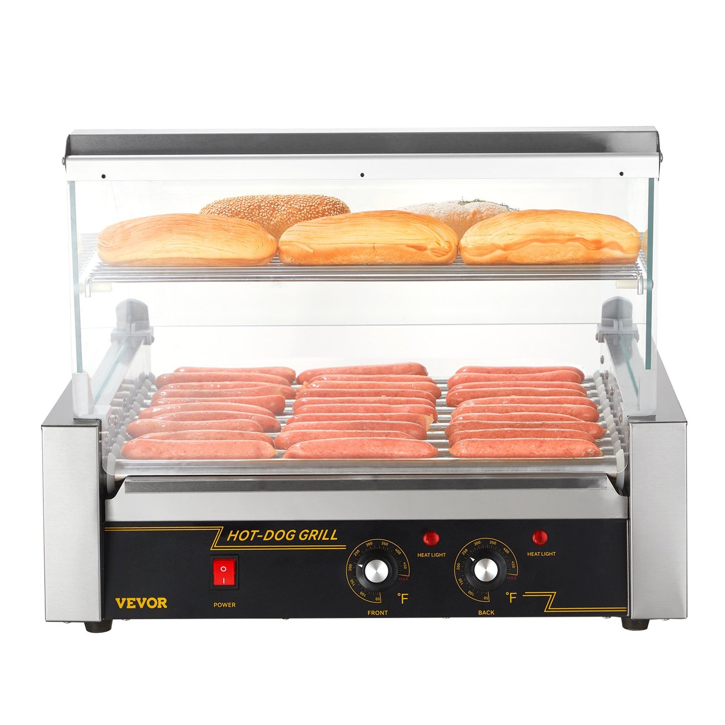 Hot Dog Roller Machine - 11 Rollers, 30 Hot Dog Capacity, 1650W