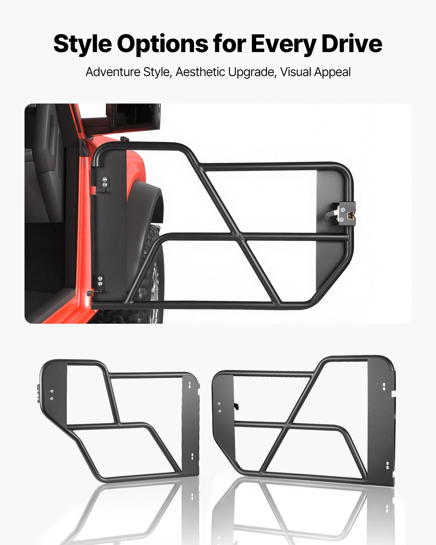 Off-Road Tube Doors for 2021-2026 Ford Bronco - Steel Half Doors with Heavy-Duty Hinges