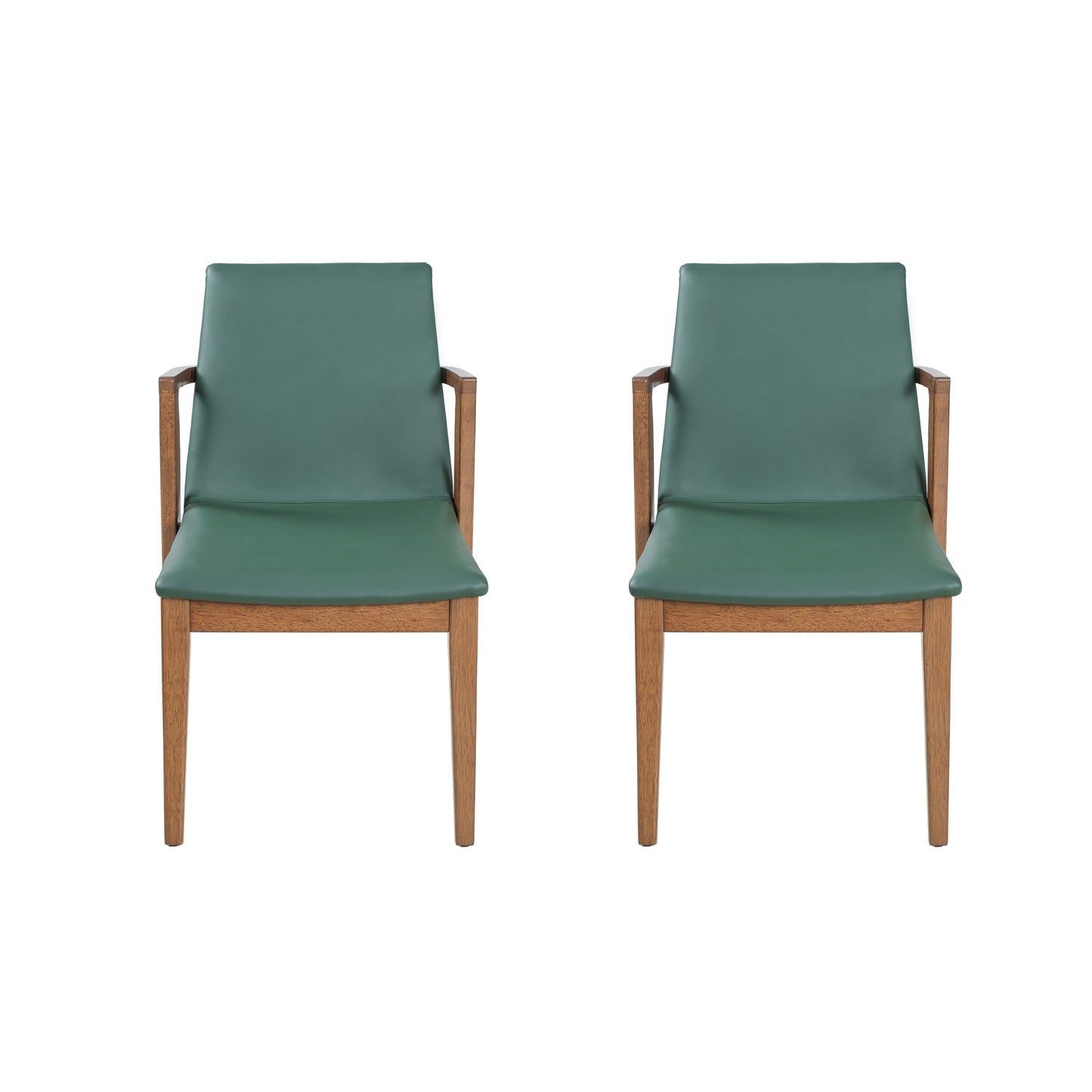 Mid-Century Modern Dining Chairs Set of 2 - Green PU Upholstered