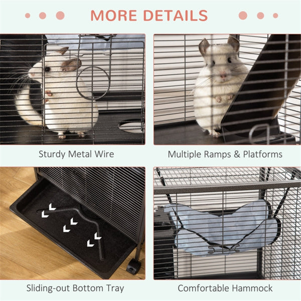 Large Steel Multi-Tier Small Pet Cage with Wheels & Accessories