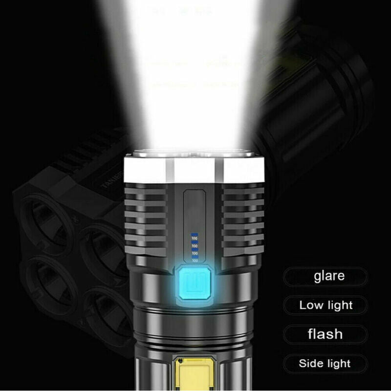Rechargeable Tactical LED Flashlight with 4 Modes, Waterproof 500m Beam
