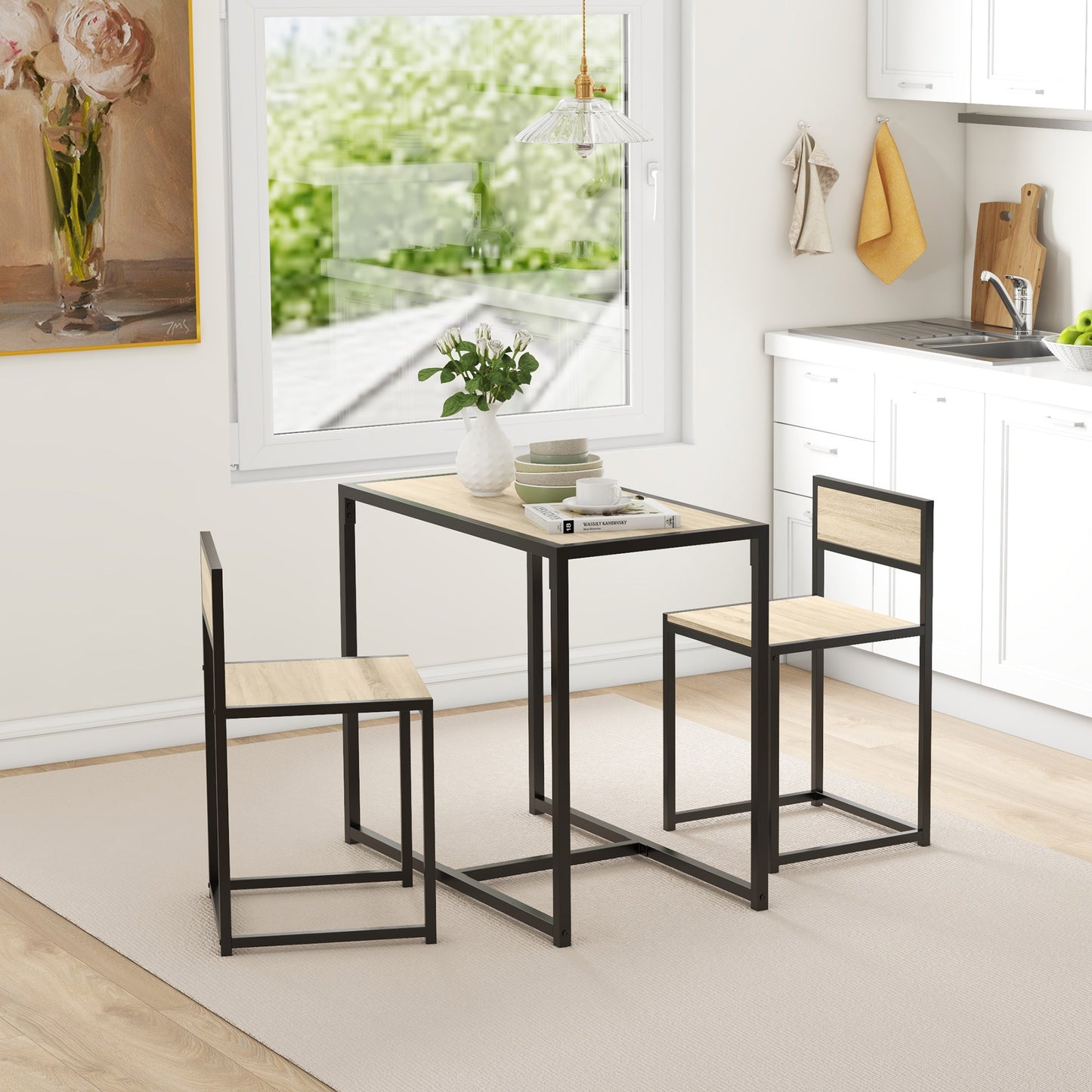 3-Piece Industrial Dining Room Set with Rectangular Table & Chairs - Oak