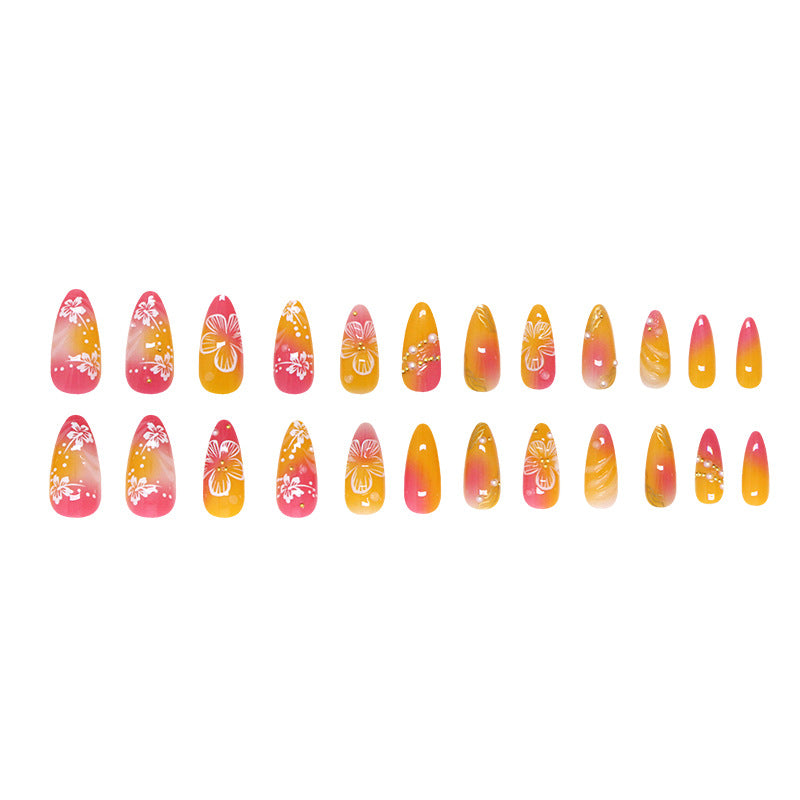 Flower Nail Tips Set with Gold Powder Flowers for Nail Art - All-Match Design