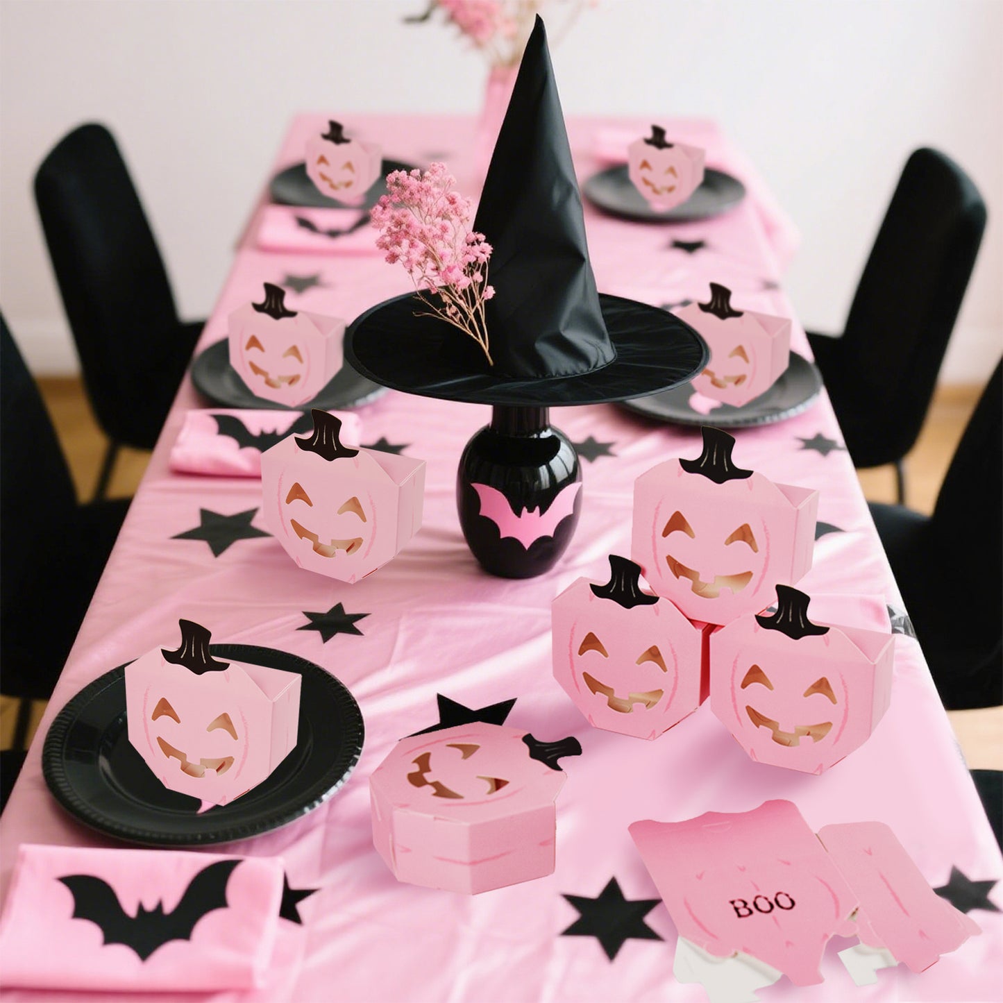 10 Pcs Halloween Pumpkin Gift Boxes - Pink Paper