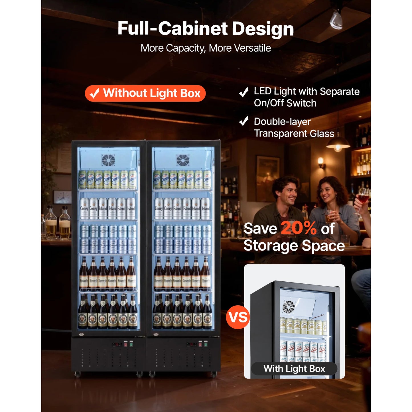Commercial Glass Door Display Refrigerator 12.7 Cu.Ft Upright Beverage Cooler