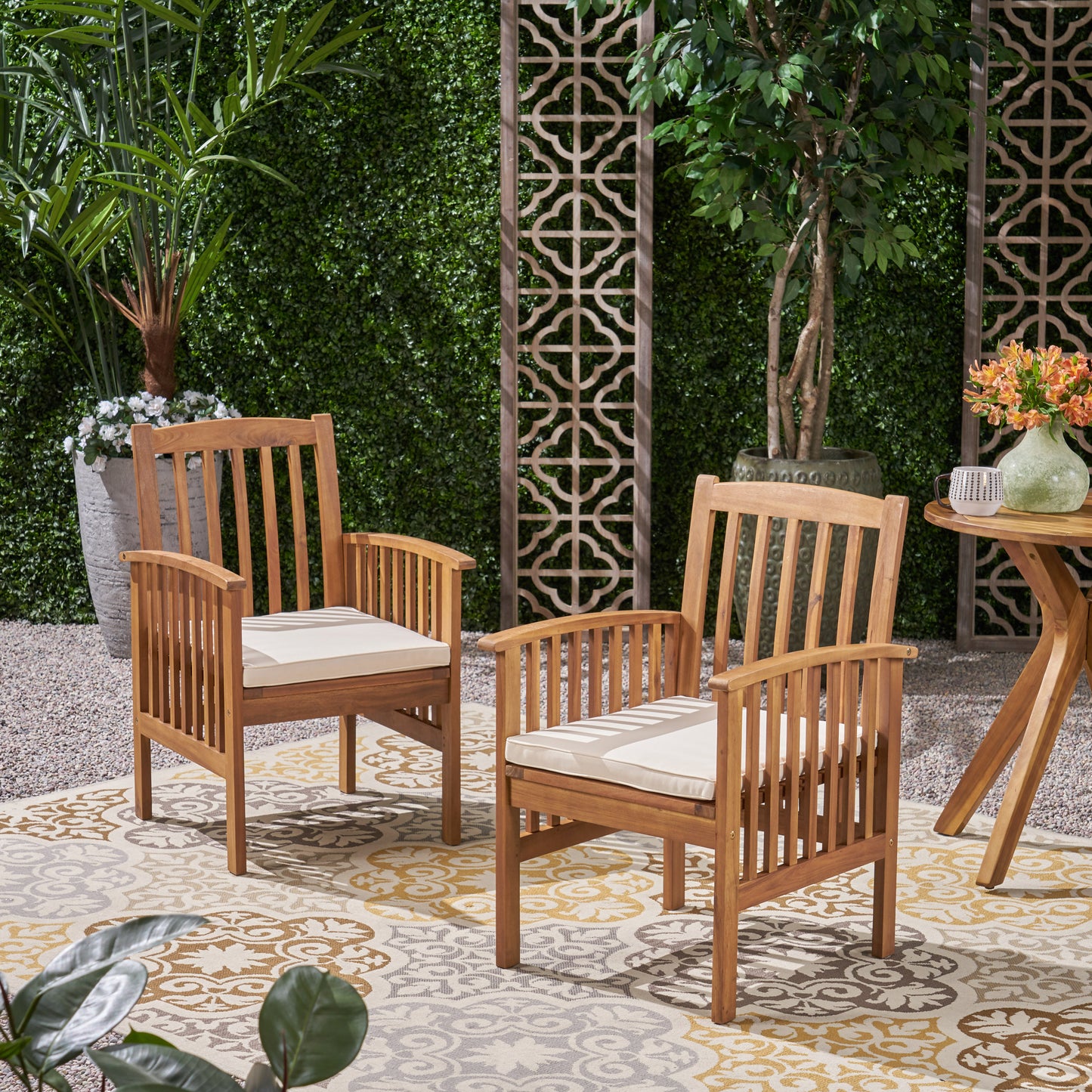 Acacia Wood Dining Chair Set with Cushions - Brown, 2PCS