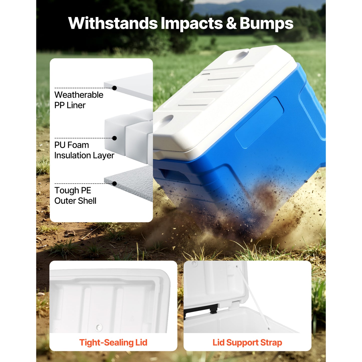 45QT Portable Rolling Cooler with Wheels - Insulated Leak-Resistant Ice Chest for Outdoor Picnics & Camping