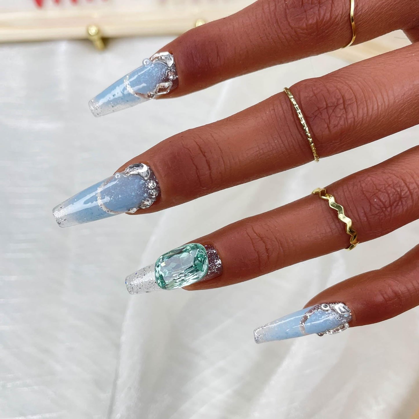 Handmade 3D Press On Nails - Nebula Glint - Size M