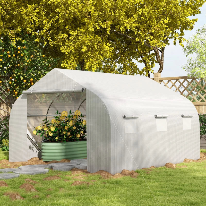 Outdoor Walk-In Greenhouse Tunnel with Roll-Up Windows and Heavy Duty Steel Frame