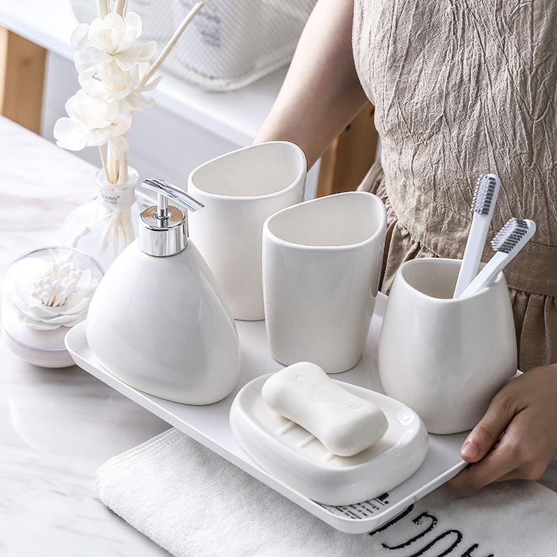 Porcelain Bathroom Storage Bottles Set - 5-Piece White Toilet Kit