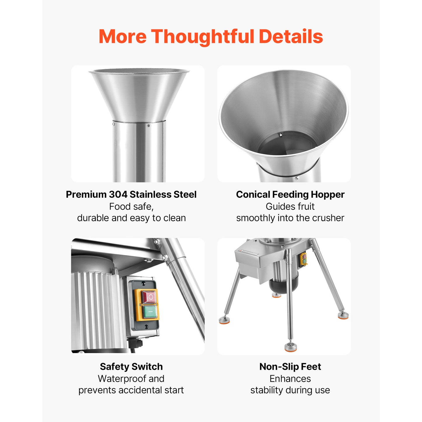 Electric Fruit Crusher 1100W for Apples Pears Pineapple & More - SUS304 Steel, High Capacity
