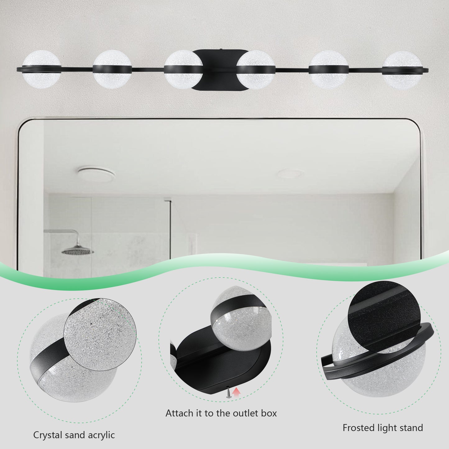 Black Minimalist LED Bathroom Vanity Light - 6-Light Fixture