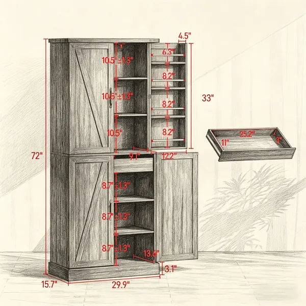 Rustic Barn Style Storage Cabinet With Adjustable Shelves 29.9 Inches