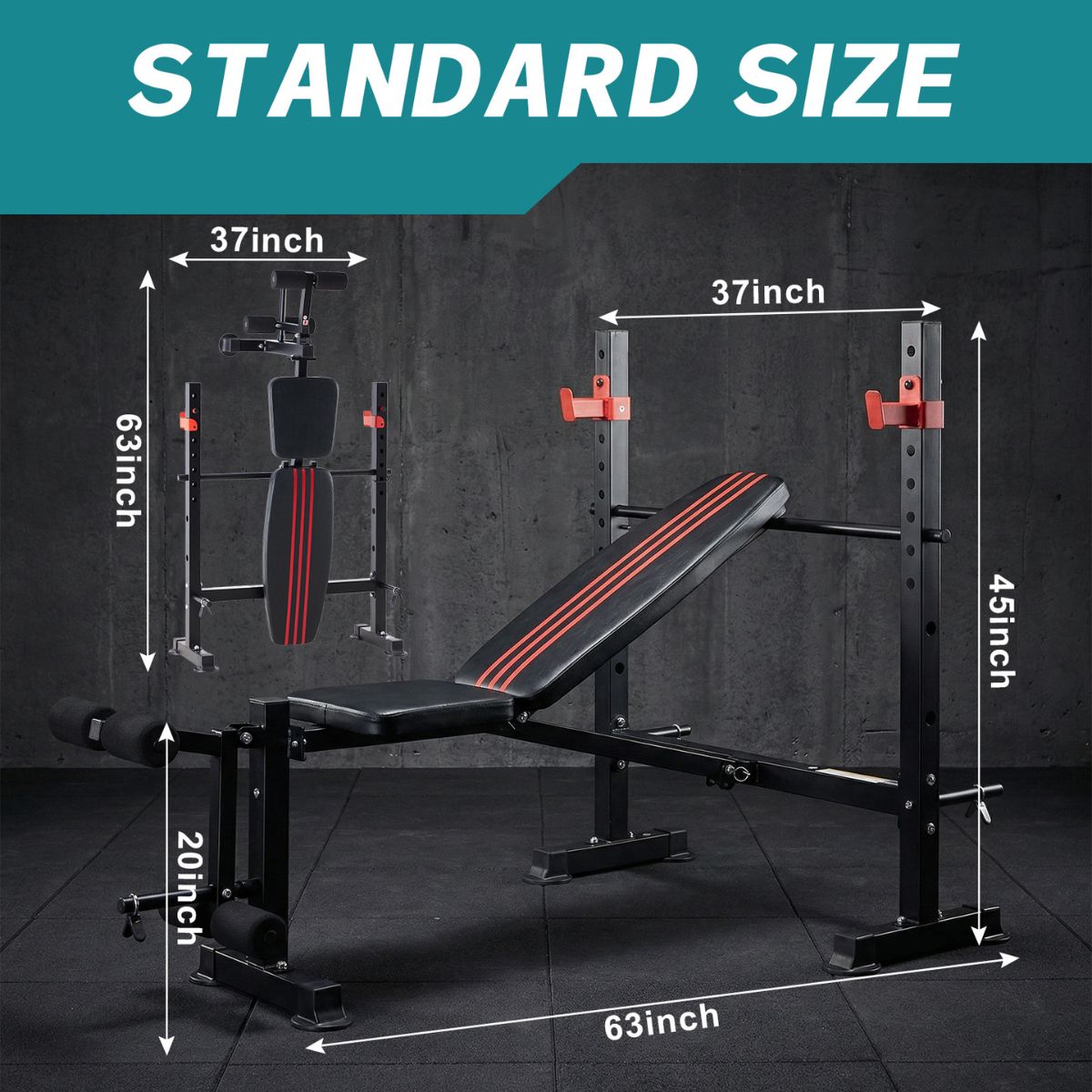 Adjustable Weight Bench with Rack - 650 LBS Capacity, Foldable