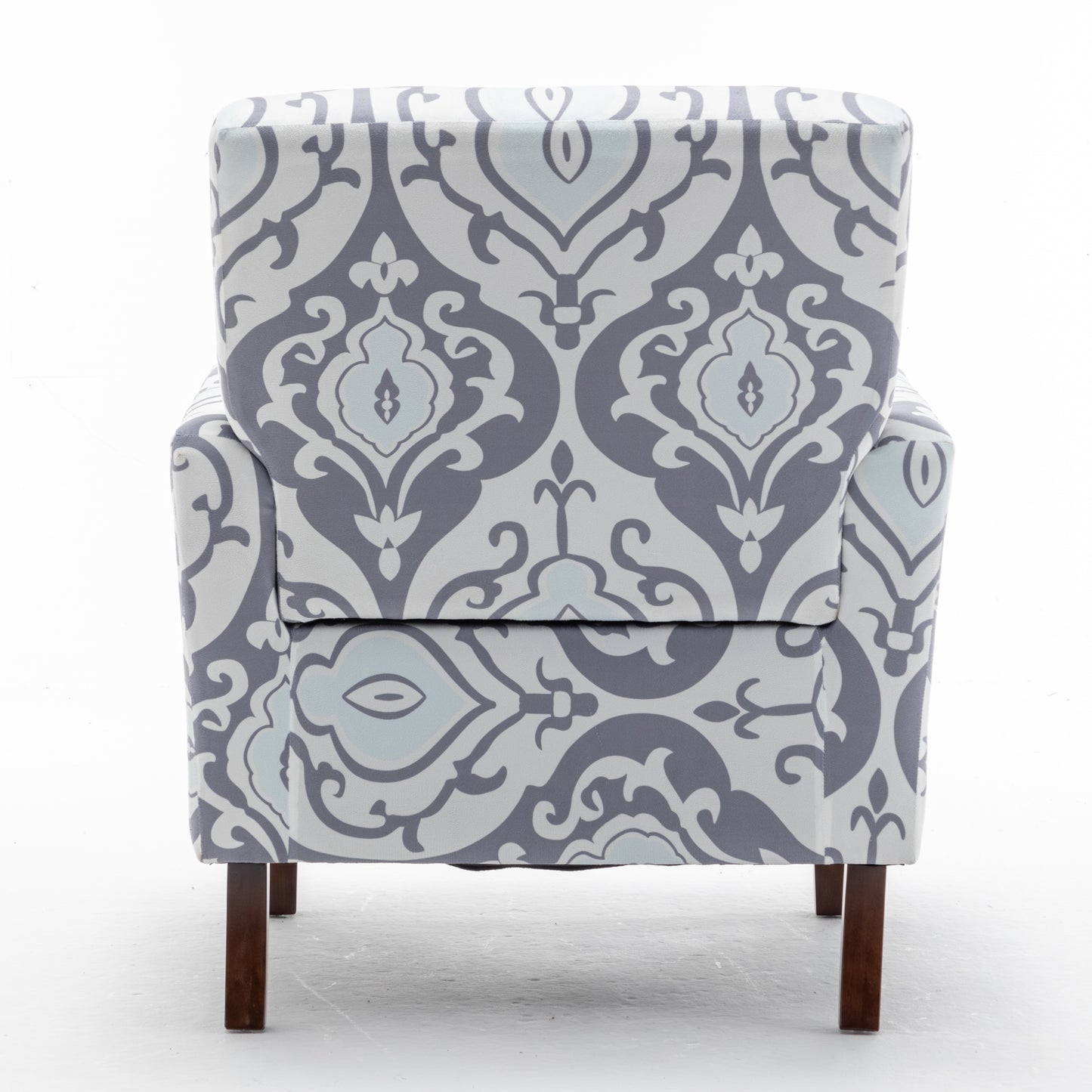 Patterned Polyester Blend Armchair, Solid Birch Wood Frame With Brown