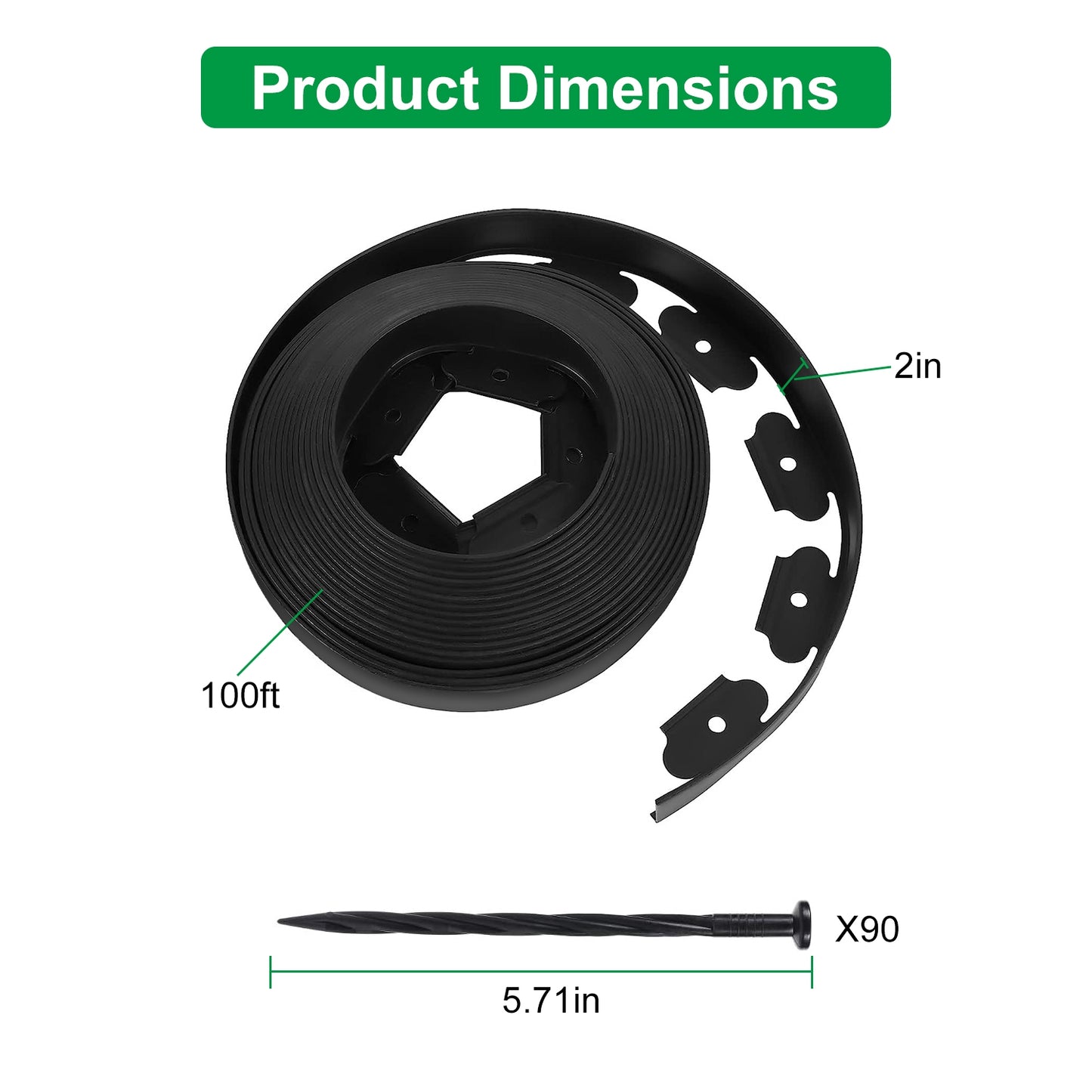 Non-Digging Plastic Garden Edging Kit with Stakes - Landscape Border for Lawn & Flower Beds