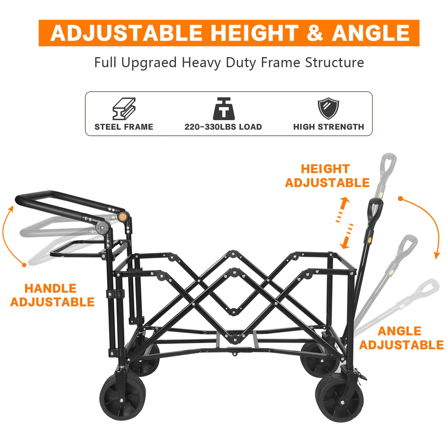 Collapsible Folding Wagon with Canopy and Cooler Bag - Black/Grey