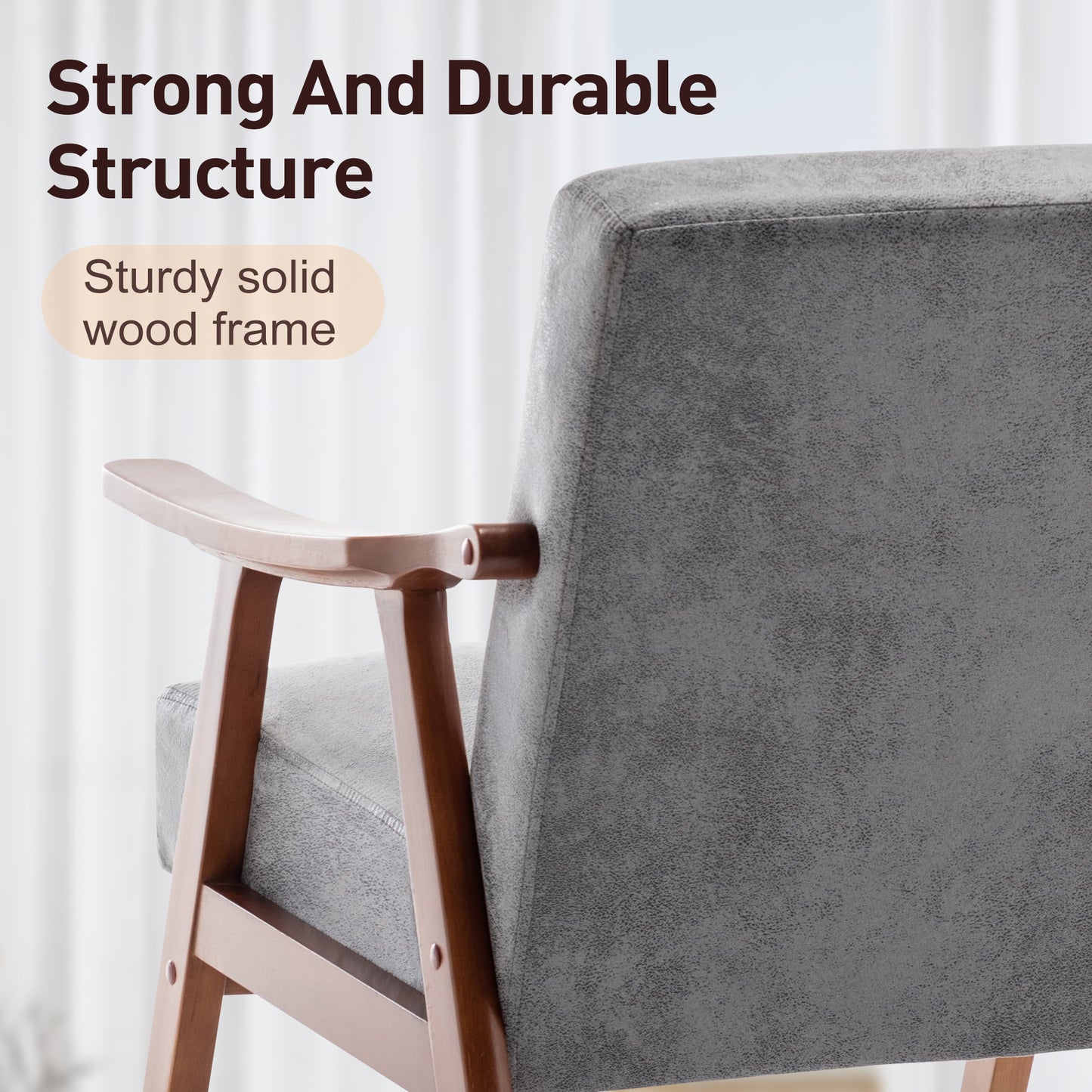 Mid-Century Modern Chair, Living Room Chair With Solid Wood Frame,