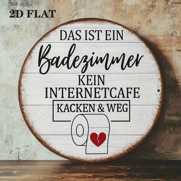 Vintage German Toilet Sign - 8x8 Inch Round Aluminum Plaque