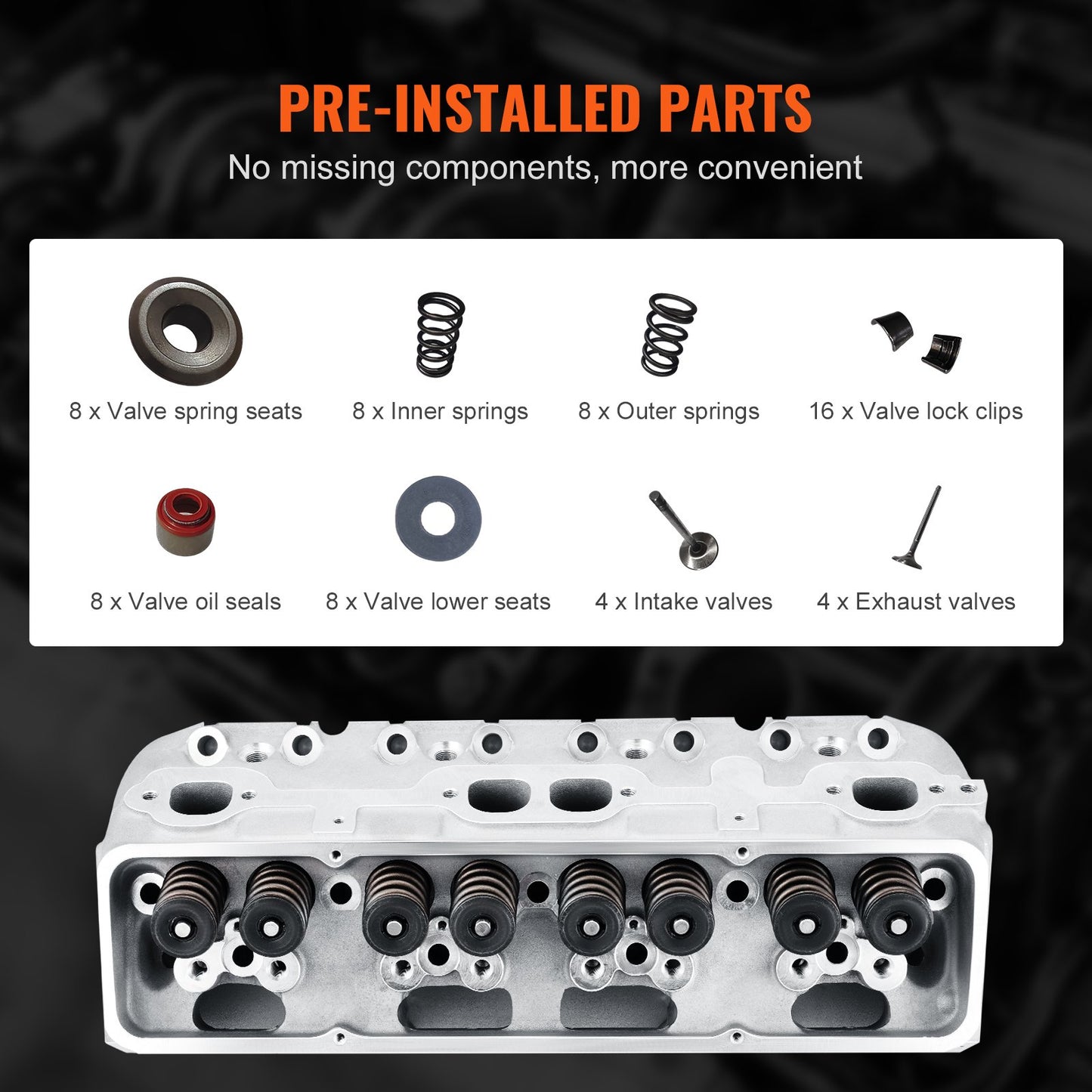 Aluminum Cylinder Head Assembly for Small Block Chevrolet SBC Corvette Camaro