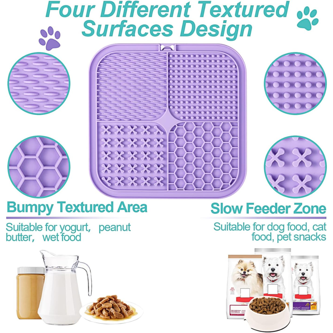 Pet Chew Toy Lick Mat for Dogs & Cats - Slow Feeder with Suction Cups, Anxiety & Boredom Relief, Multicolor