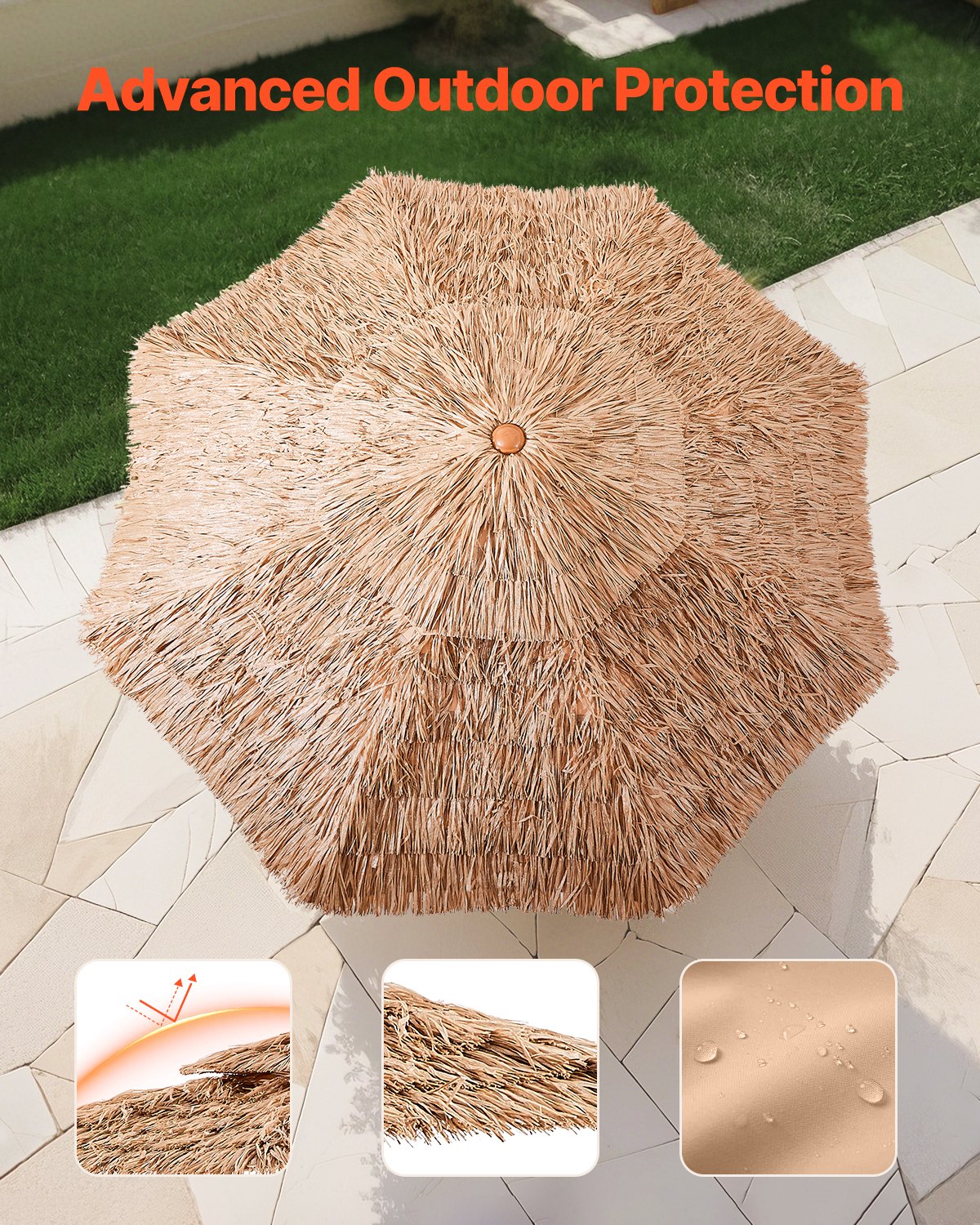 9 Ft Tiki Umbrella Thatched Patio Shade with Tilt - Natural