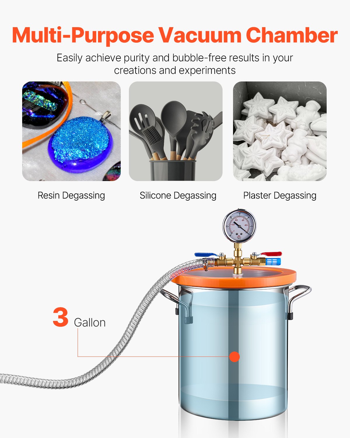 1.5 Gallon Stainless Steel Vacuum Chamber Kit with 3.5CFM Pump - Orange