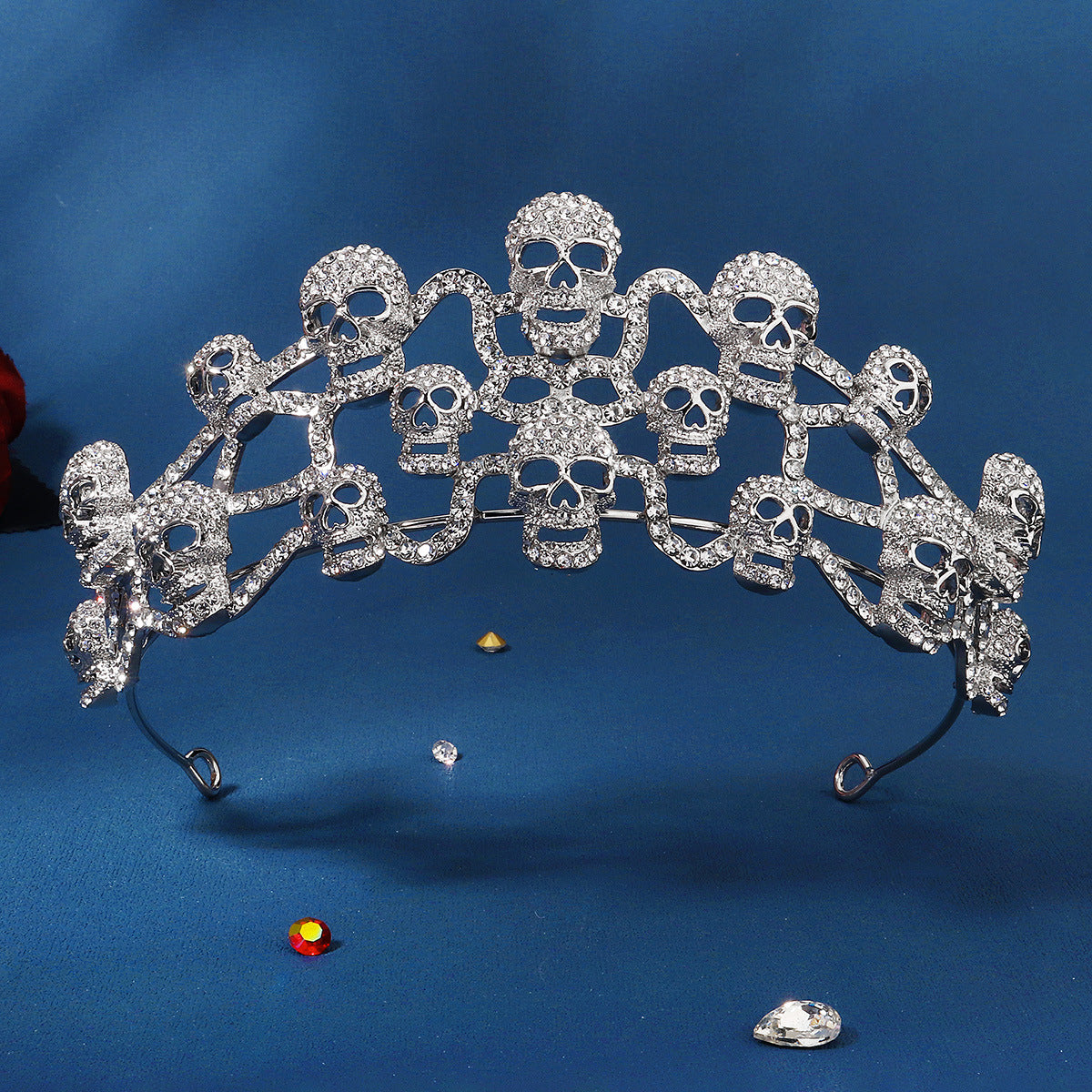 Crystal Skull Crown Headband - Silver