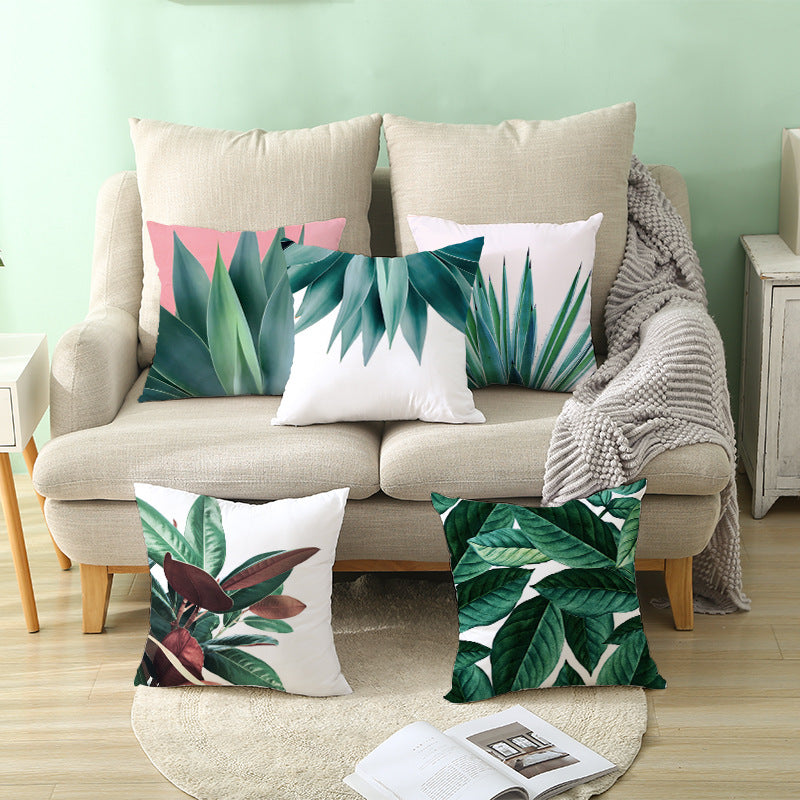 Peach Skin Sofa Pillowcase 45x45cm - Floral Plant Pattern Home Decor