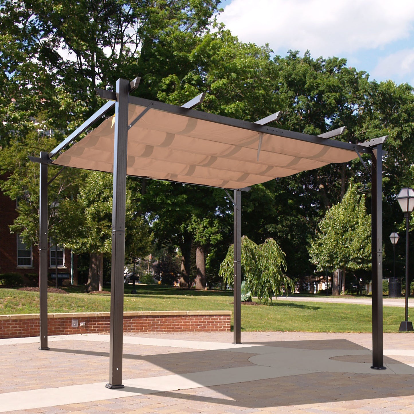 10x10 Outdoor Aluminum Pergola with Retractable Canopy - Brown