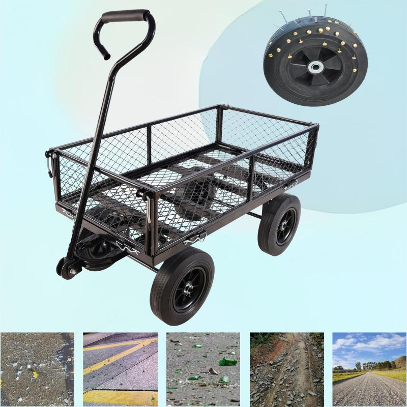 Garden Trolley Cart with Solid Wheels Multi-Functional Tool Cart for Yard and Farm Use