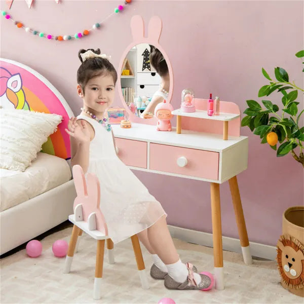 Kids 2-in-1 Vanity Table Set with Detachable Mirror - Pink