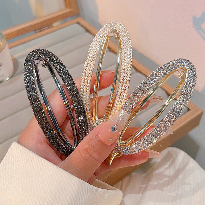Rhinestone Hair Clip - Metal Geometric Top Clip