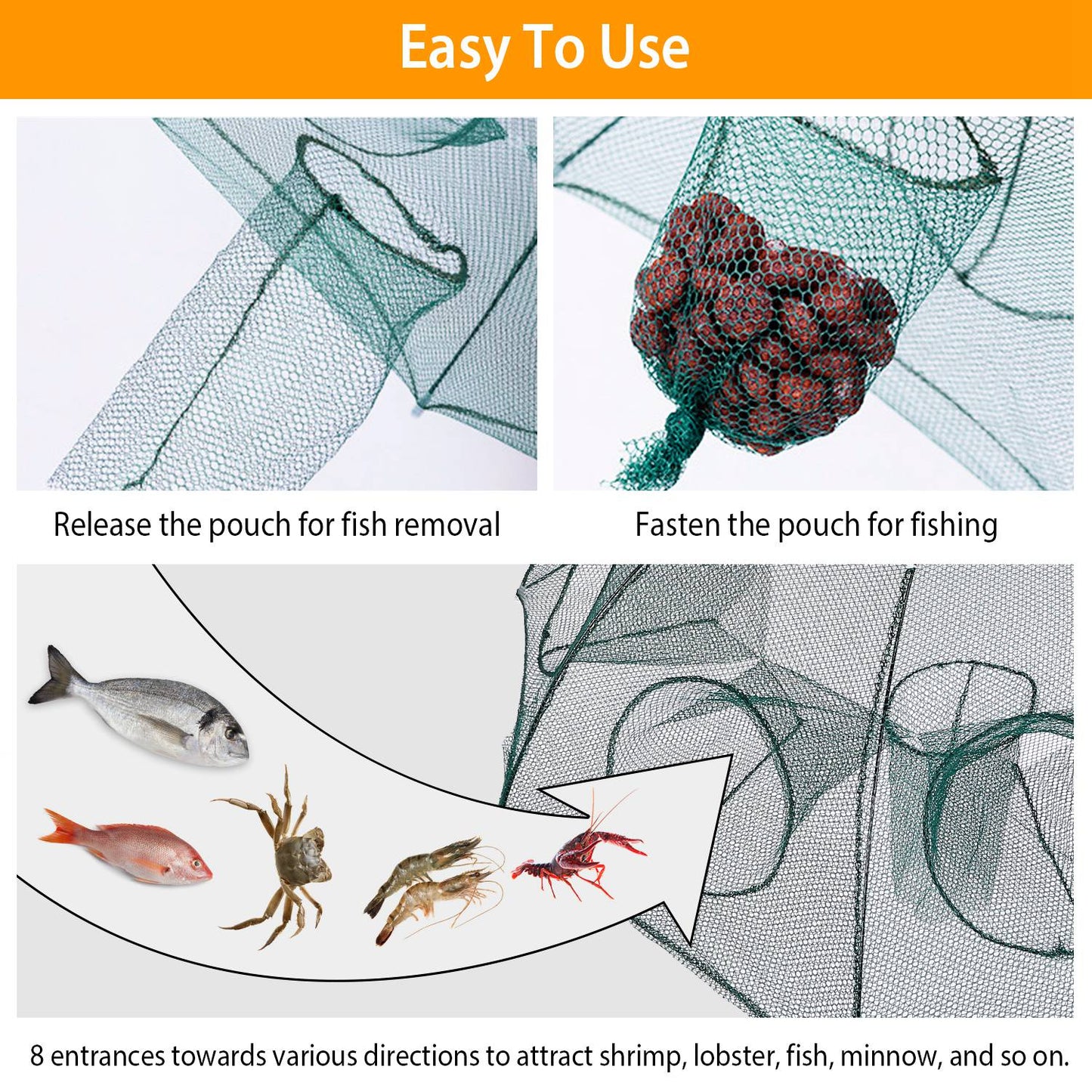 Foldable Fishing Bait Trap - Durable Mesh Crab & Shrimp Net - Green