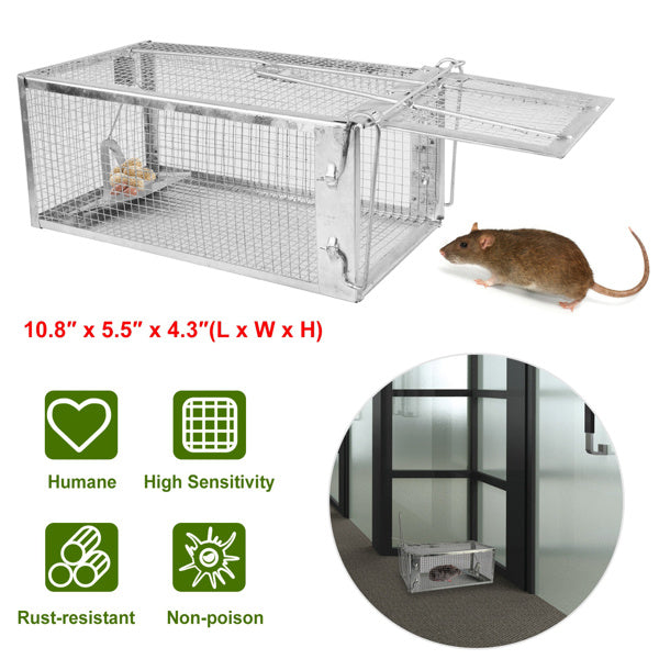 Galvanized Steel Humane Mouse Trap with Gravity Lock - Indoor Outdoor Bait Catcher