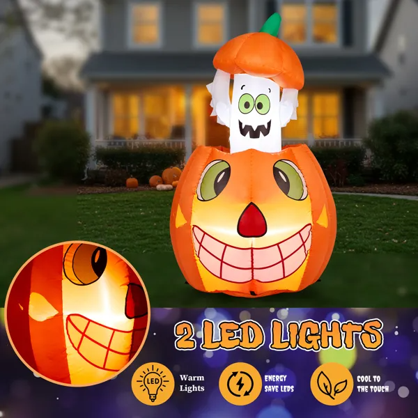 2.8FT Animated Pumpkin Ghost Inflatable Halloween Decoration