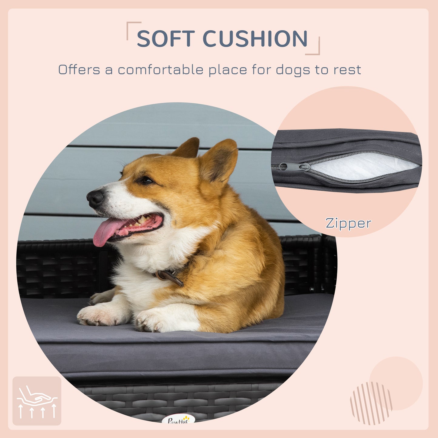 Outdoor Wicker Dog House with Canopy and Water-Resistant Cushion - Small to Medium Dogs