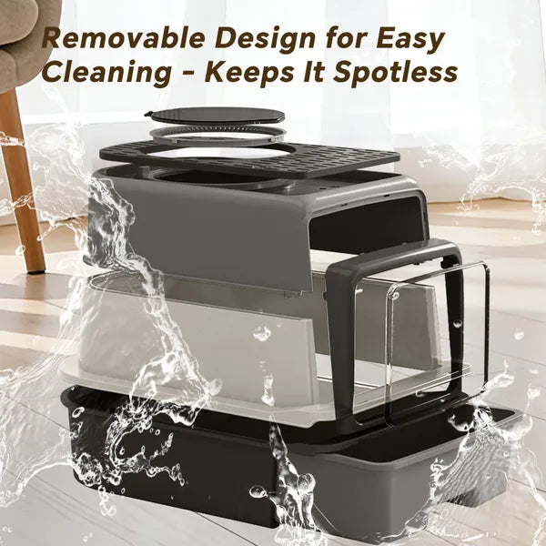 Pull-Out Cat Litter Box with No Scoop Needed, Enclosed Odor Control, Fits Modern Home Decor