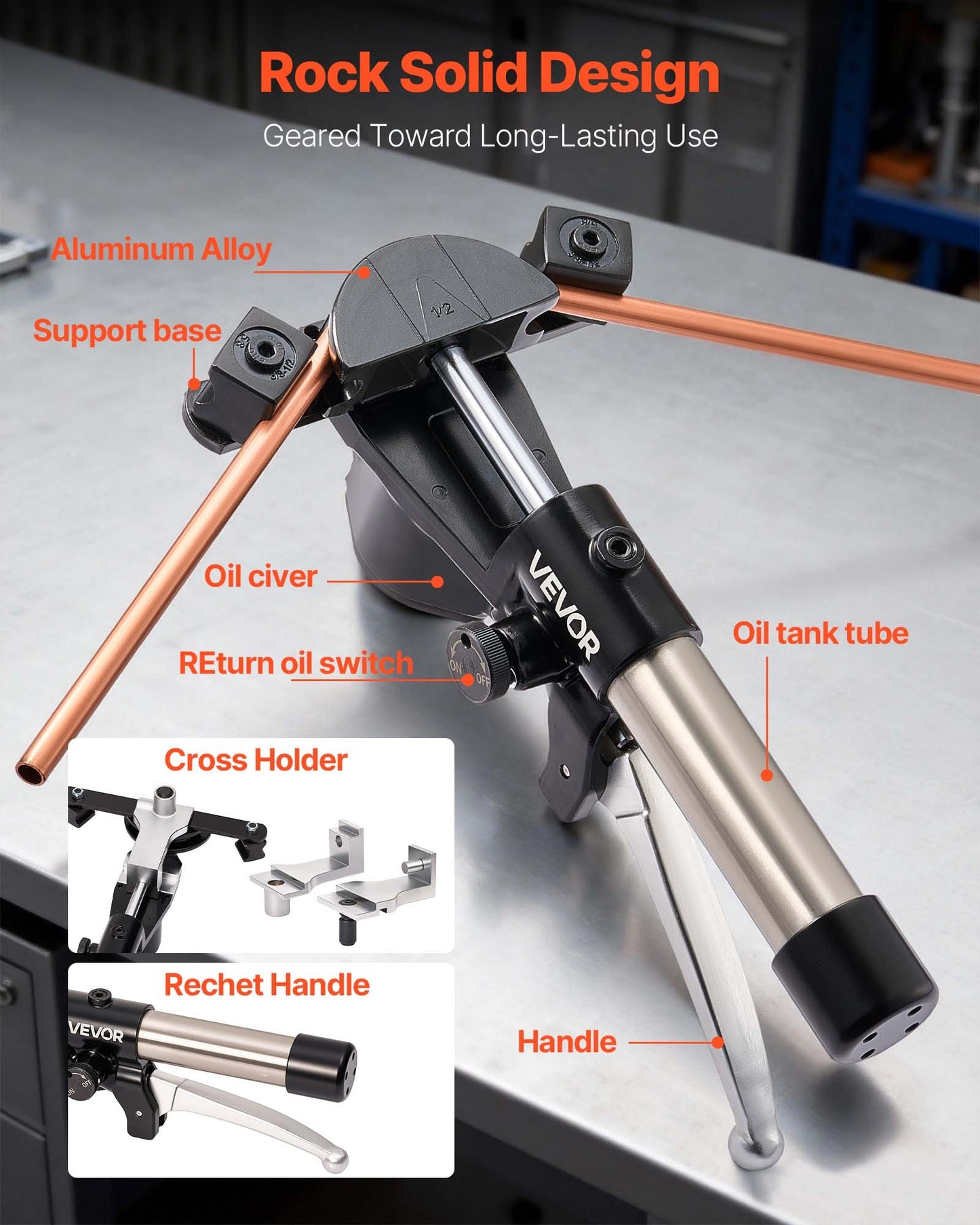 Hydraulic Tube Bender Kit 1/4-7/8 Inch Copper Pipe HVAC Auto Repair