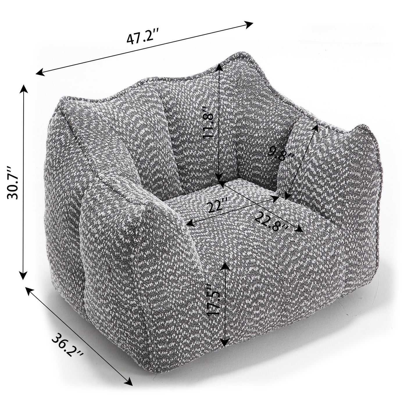 Comfortable Grey Bean Bag Sofa Chair for Living Rooms