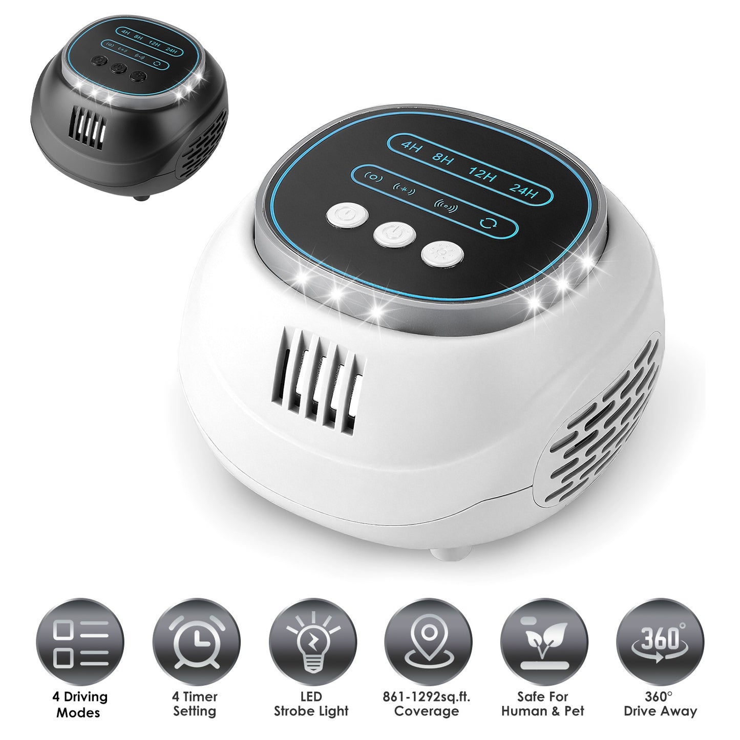 Ultrasonic Rodent Chaser with 4 Modes & Strobe Light - 1292 sq. ft. Coverage