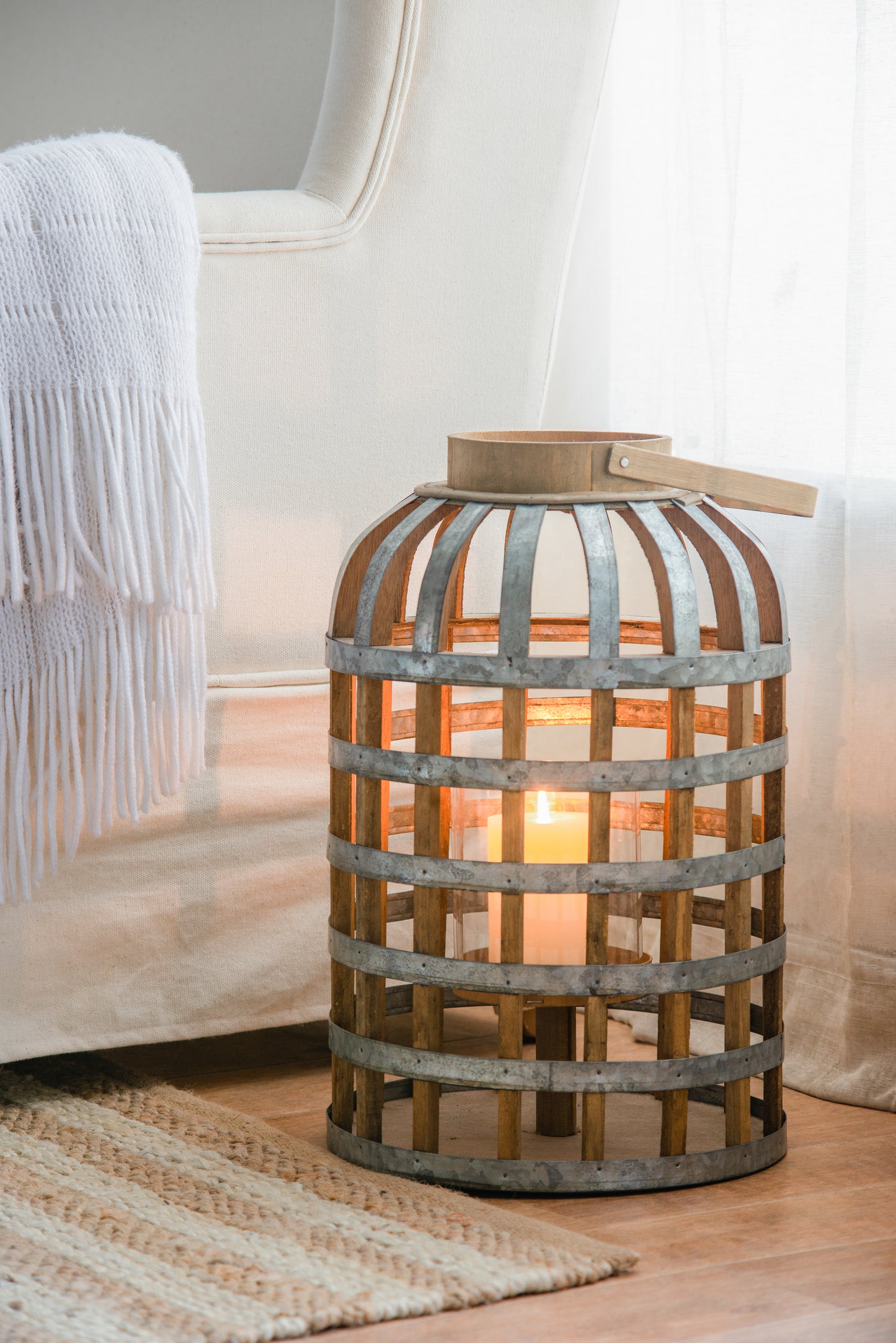 Decorative Lantern With Handle, Wooden For Indoor Outdoor, Home