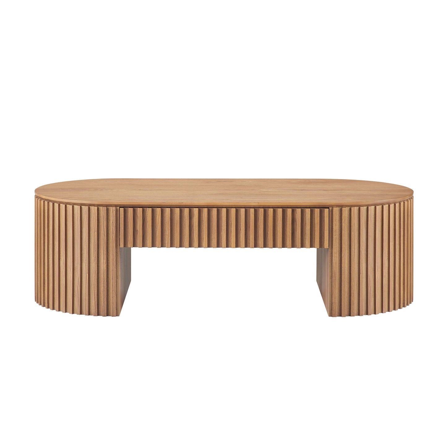 Oval Wood Coffee Table with Drawer - Mid Century Modern, Oak