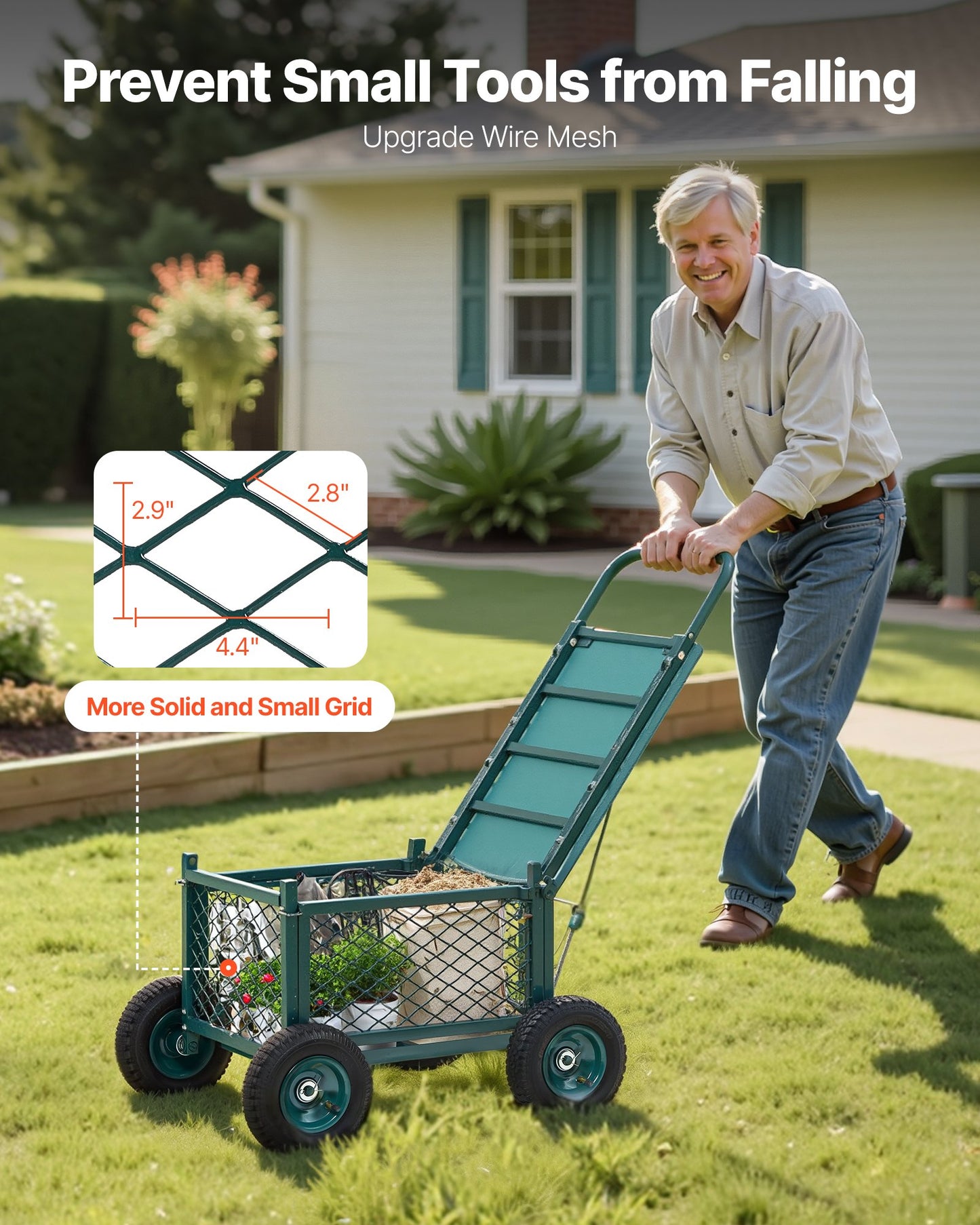 Heavy Duty Garden Cart with Seat and Storage - 400LB Capacity, Green