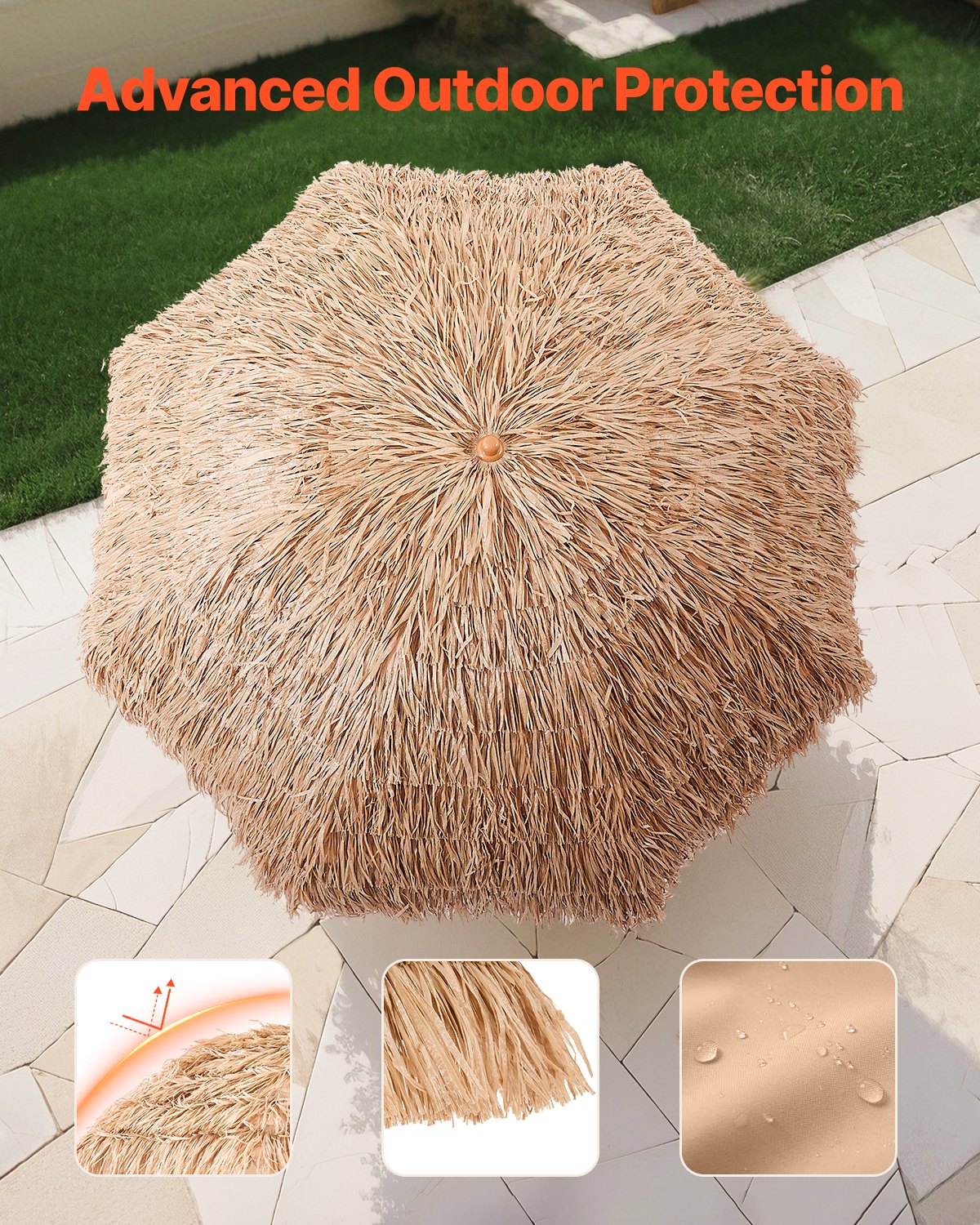 8 Ft Thatched Patio Umbrella with Tilt for Sun Shade - Natural