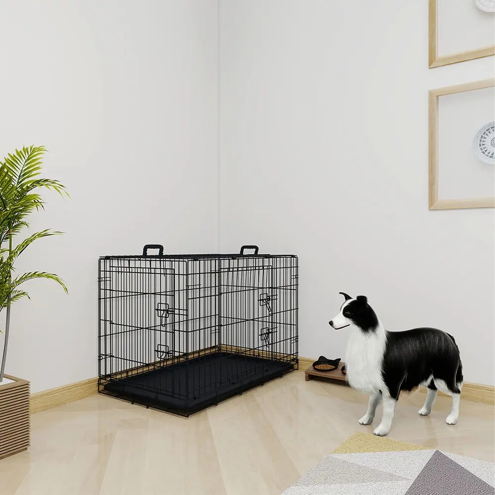 36-Inch Black Wire Dog Cage with Double Lock & Two Doors