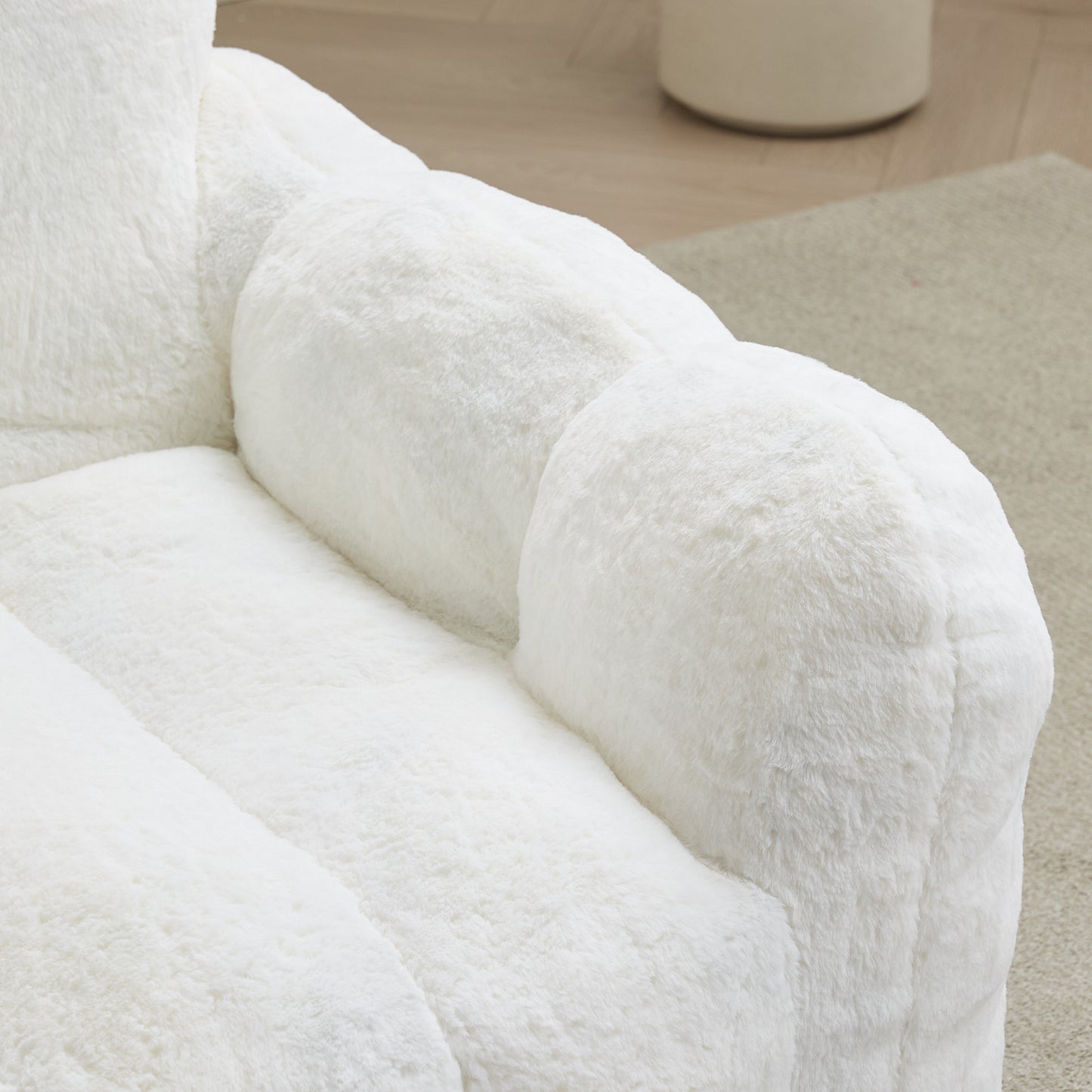 Adult Bean Bag Sofa with Pull Ring - White Faux Fur