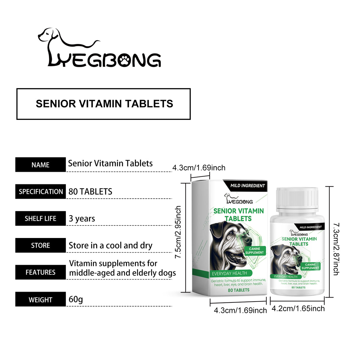 Senior Dog Multivitamin Chewables - Support Immunity, Eyes, Skin & Bones - 80 Tablets